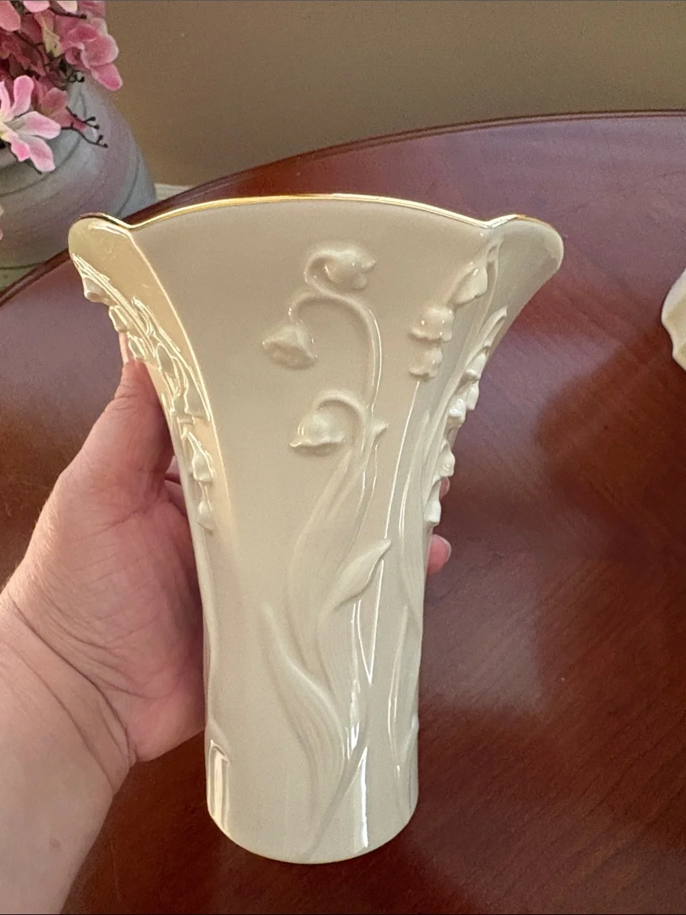 Vintage Lenox Ivory Embossed Floral Vase with 24K Gold Trim – 7